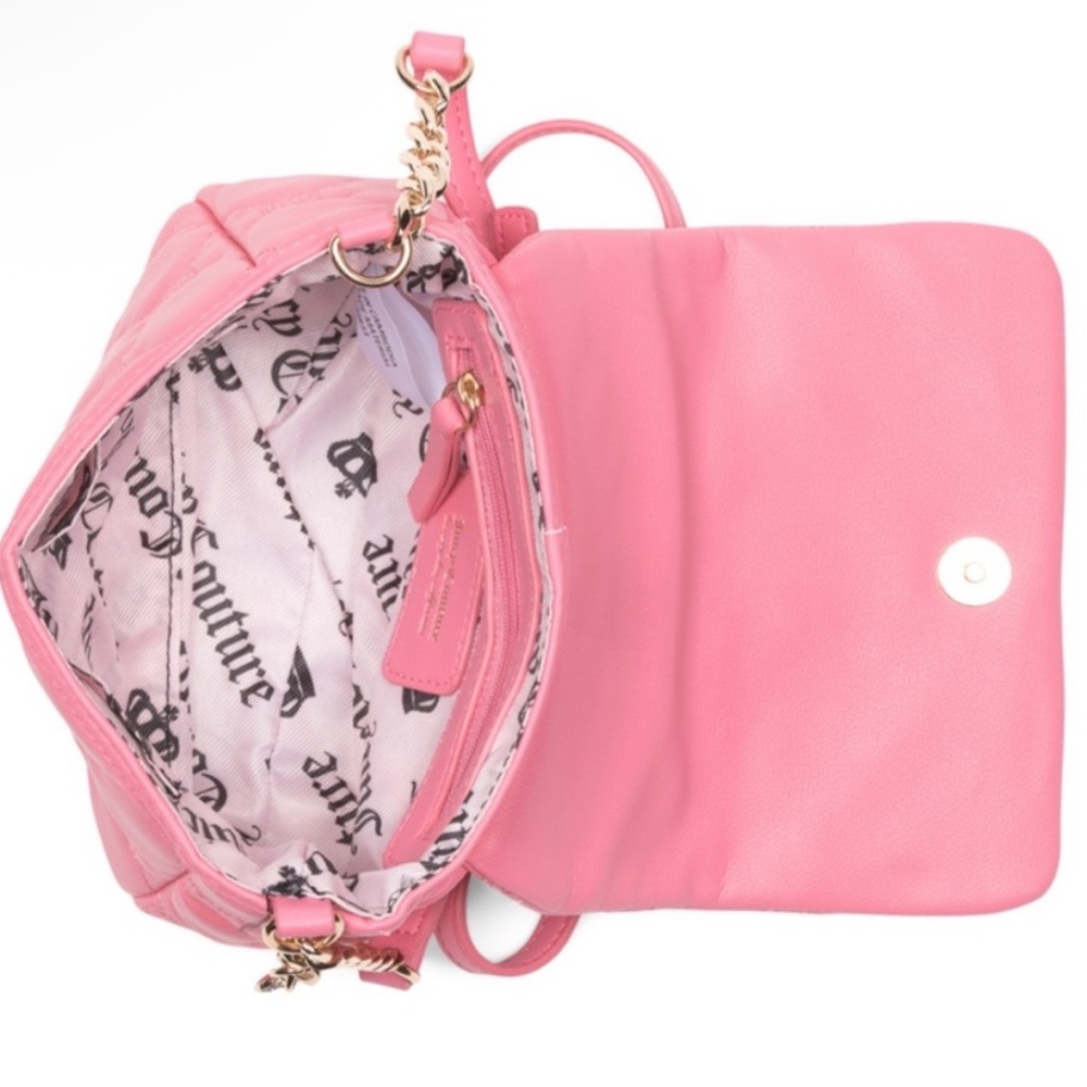 NEW Juicy Couture Pink Quilted Crossbody Bag Rhinestone Logo Mirror Keychain Set - Picture 11 of 12
